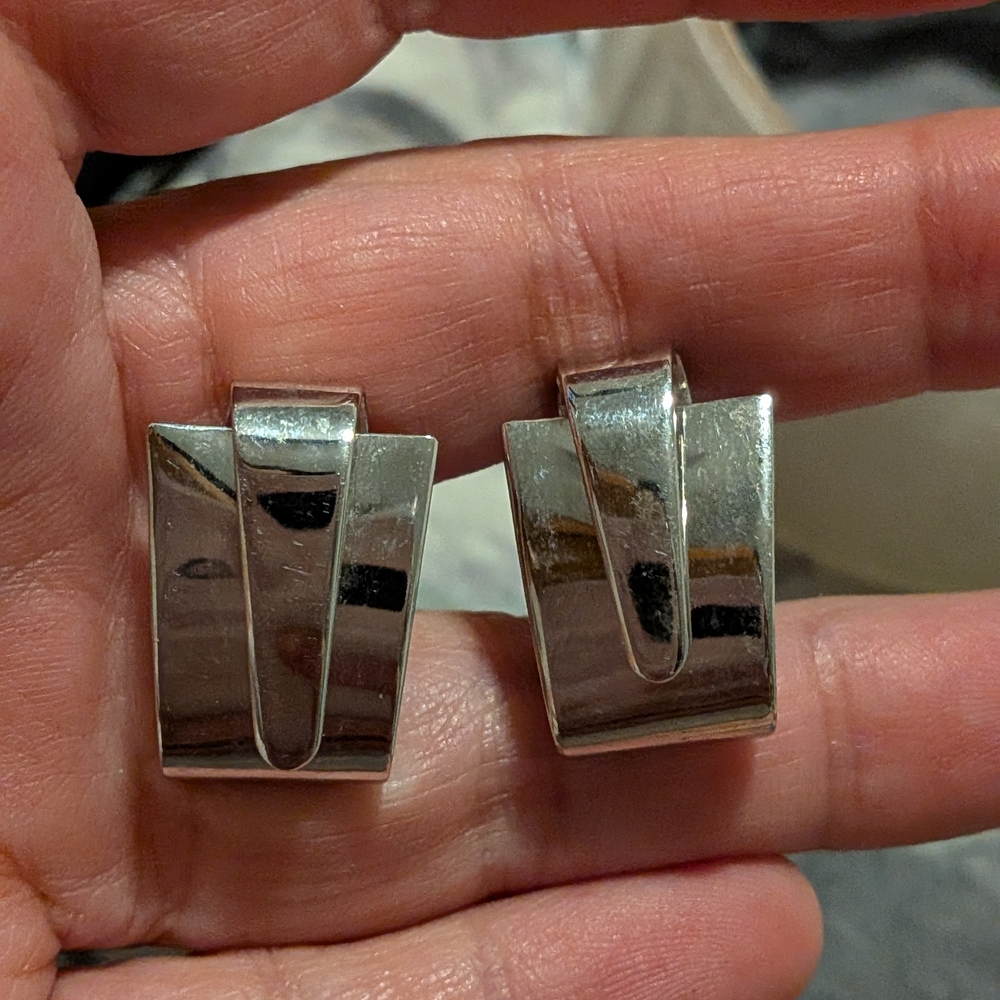 Napier‎ Vintage Silver Geometric Clip-On Earrings